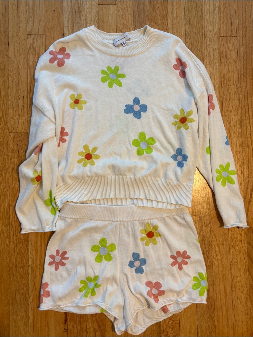 Something Navy Women’s Floral Knit Set - Cream with Multicolor Flowers